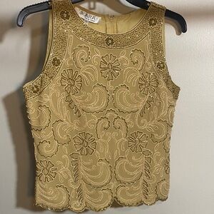 J Kara Embellished Gold Sleeveless Top